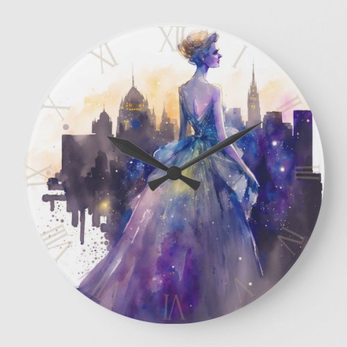 Beautiful Woman  Abstract Fairytale City Princess Large Clock