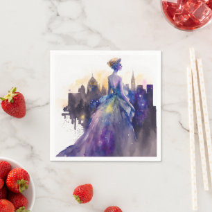 Beautiful Woman Abstract Fairytale City Princess Napkins