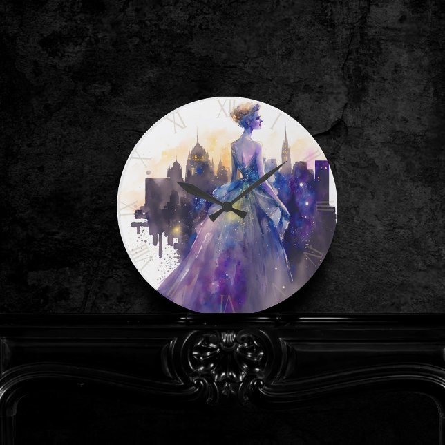 Beautiful Woman | Abstract Fairytale City Princess Round Clock (Creator Uploaded)