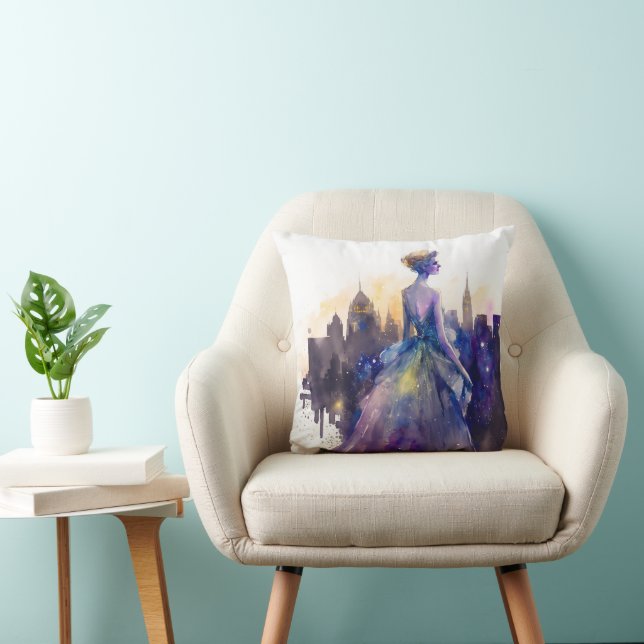 Beautiful Woman | Abstract Fairytale City Princess Throw Pillow (Chair)