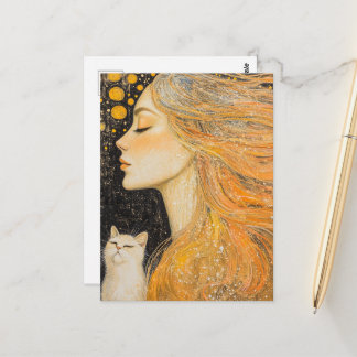 Beautiful Woman and Cat Postcard