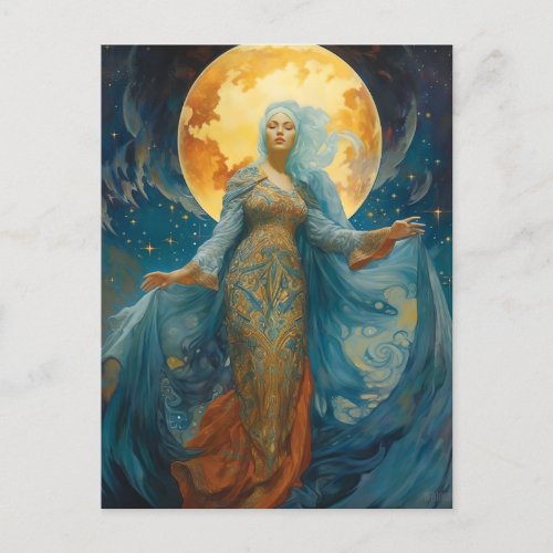 Beautiful Woman And Moon Fantasy Art Postcard