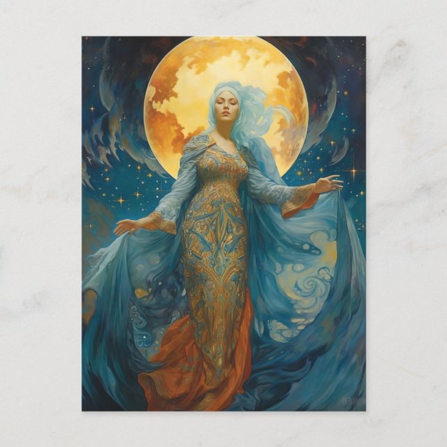 Beautiful Woman And Moon Fantasy Art Postcard (Front)