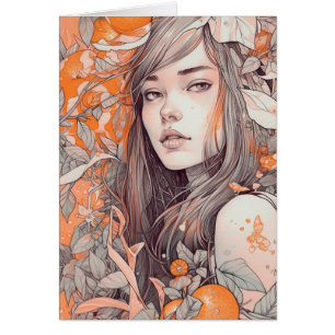 Beautiful Woman and Oranges Blank Inside Greeting Cards