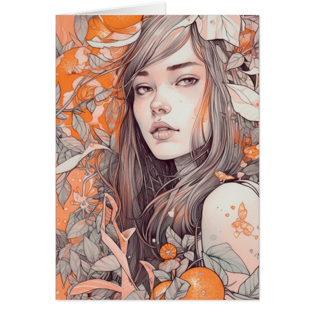 Beautiful Woman and Oranges Blank Inside Greeting  Cards (Front)