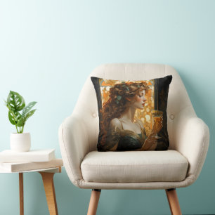 Beautiful Woman Art Nouveau Throw Pillow