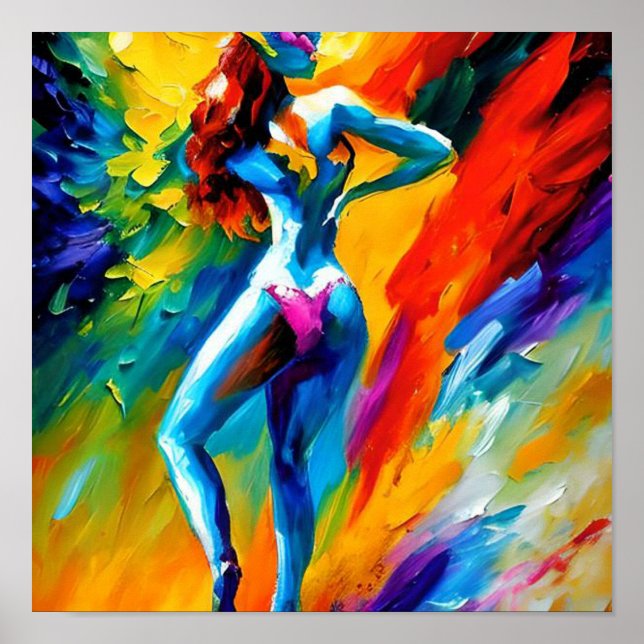 Beautiful Woman Bathing Under Waterfall Abstract Poster (Front)