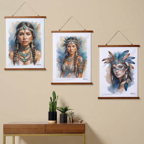 Beautiful Woman Boho Native American With Jewelry Hanging Tapestry
