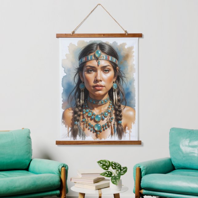 Beautiful Woman Boho Native American With Jewelry Hanging Tapestry (Living Room)