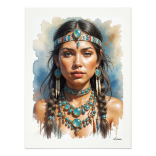 Beautiful Woman Boho Native American With Jewelry Photo Print
