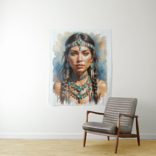 Beautiful Woman Boho Native American With Jewelry Tapestry