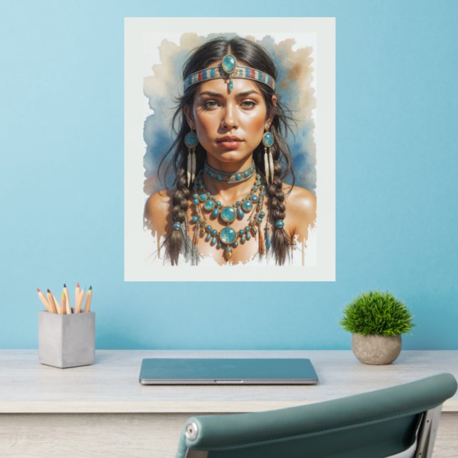 Beautiful Woman Boho Native American With Jewelry Wall Decal (Home Office 2)