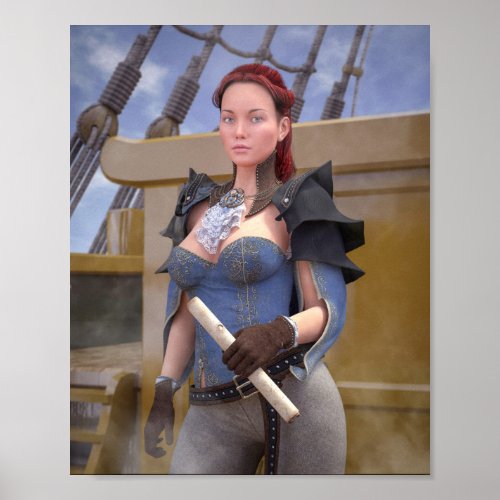 beautiful woman captain pirates poster