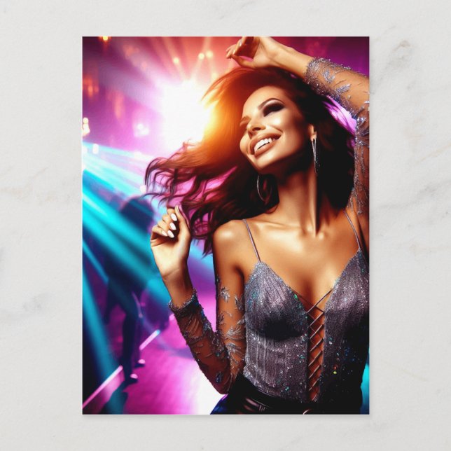 Beautiful Woman Dancing in Nightclub Digital Art Postcard (Front)