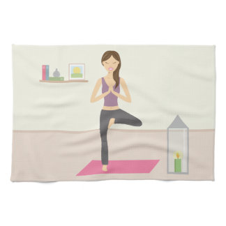 Beautiful Woman Doing Yoga In A Decorated Room Kitchen Towel