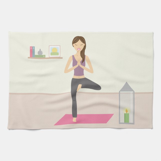 Beautiful Woman Doing Yoga In A Decorated Room Kitchen Towel (Horizontal)