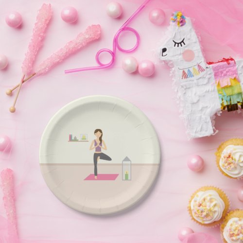 Beautiful Woman Doing Yoga In A Decorated Room Paper Plates