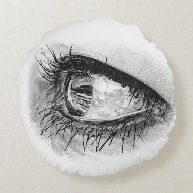 Beautiful woman eye in mascara on round pillow (Back)