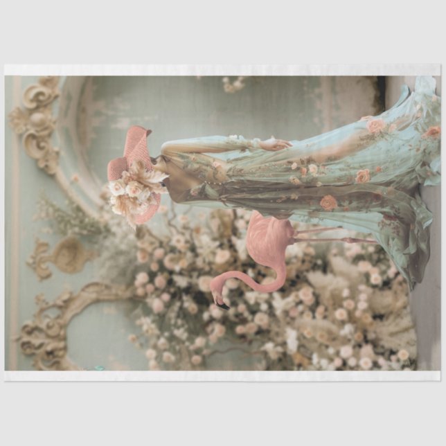 Beautiful Woman, Flamingo & Floral, Portrait Art Tissue Paper (Front)