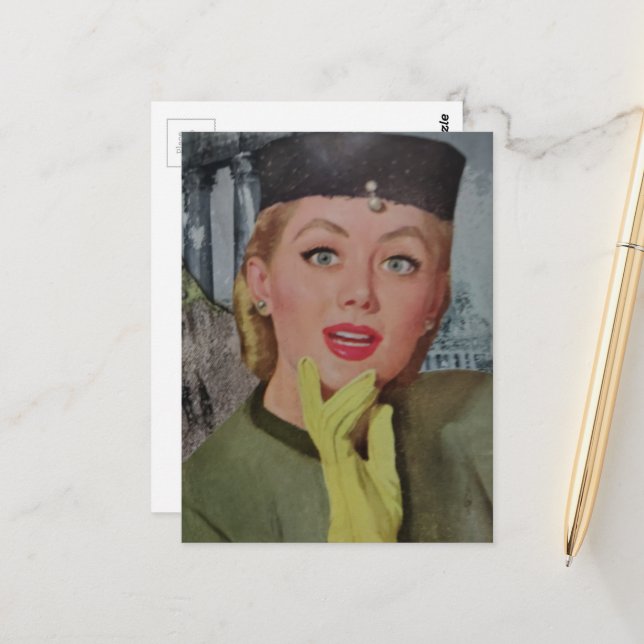 Beautiful Woman From 1950s era Collage Postcard (Front/Back In Situ)