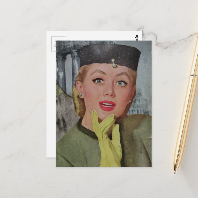 Beautiful Woman From 1950s era Collage Postcard (Front/Back In Situ)