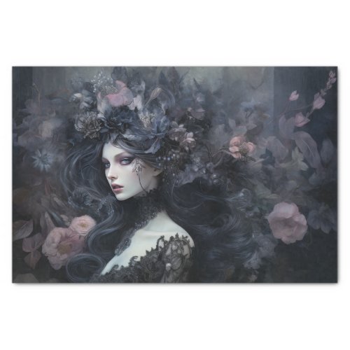 Beautiful Woman Gothic Queen with Flower Decoupage Tissue Paper