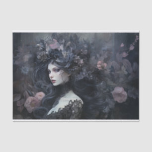 Beautiful Woman Gothic Queen with Flower Decoupage Tissue Paper