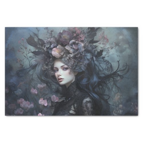 Beautiful Woman Gothic Queen with Flower Decoupage Tissue Paper