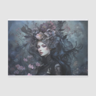 Beautiful Woman Gothic Queen with Flower Decoupage Tissue Paper