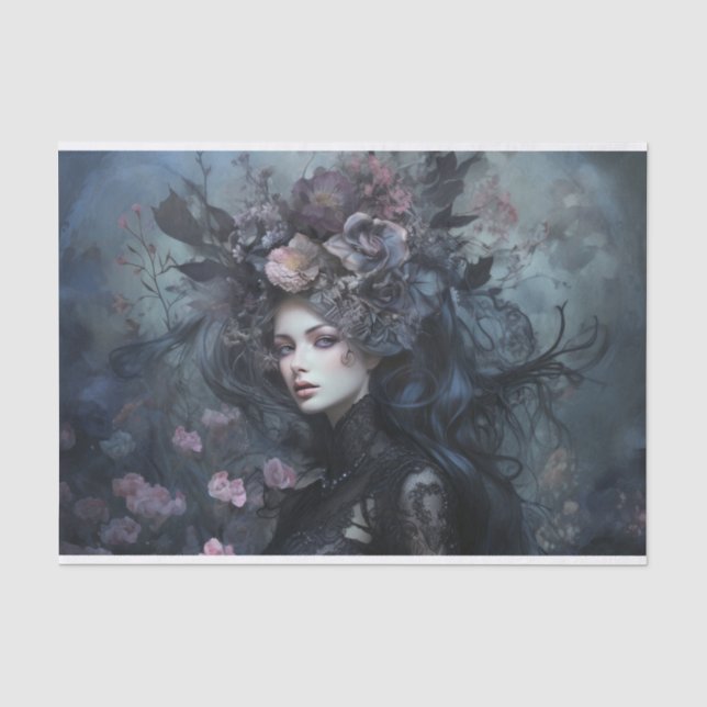 Beautiful Woman Gothic Queen with Flower Decoupage Tissue Paper (Front)