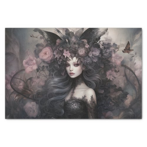 Beautiful Woman Gothic Queen with Flower Decoupage Tissue Paper