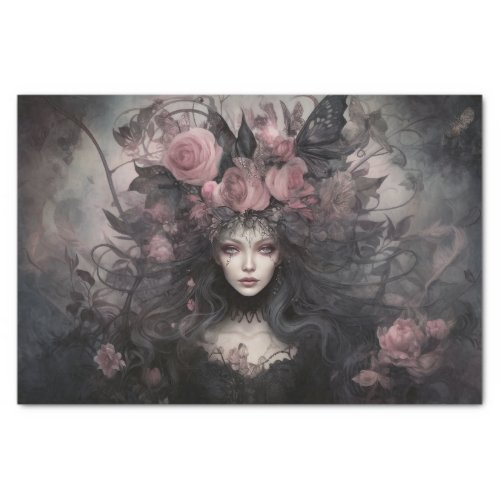 Beautiful Woman Gothic Queen with Flower Decoupage Tissue Paper