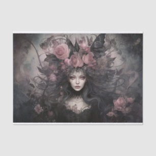 Beautiful Woman Gothic Queen with Flower Decoupage Tissue Paper