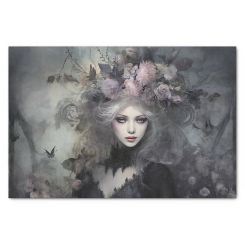 Beautiful Woman Gothic Queen with Flower Decoupage Tissue Paper