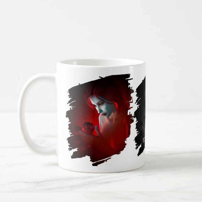 Beautiful woman holding a rose coffee mug (Left)