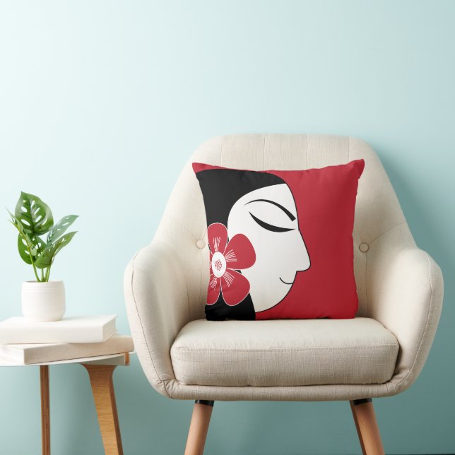 Beautiful Woman Illustration Throw Pillow (Chair)