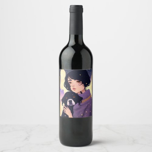 Beautiful woman in a sweater  a dog wine label
