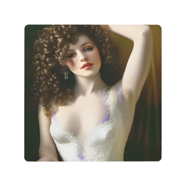 Beautiful Woman in a White Slip Metal Print (Front)