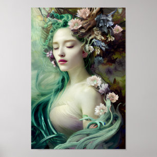 Beautiful Woman in Colorful Nature Painting   8   Poster