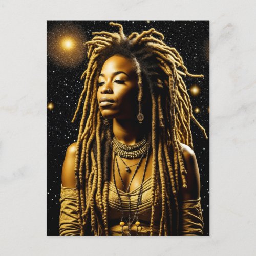 Beautiful Woman in Dreads Under the Stars Postcard