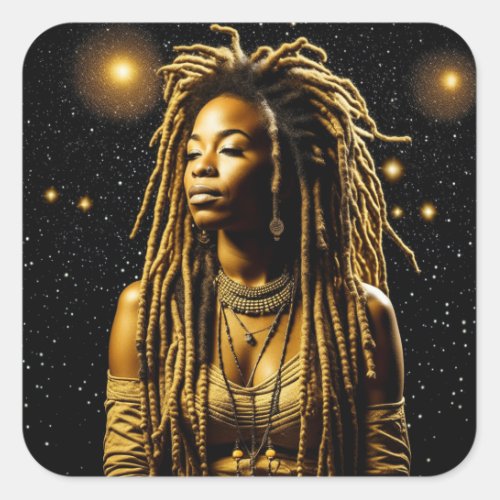 Beautiful Woman in Dreads Under the Stars Square Sticker