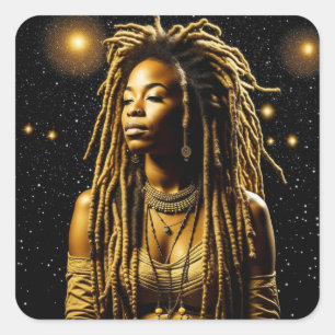 Beautiful Woman in Dreads Under the Stars Square Sticker