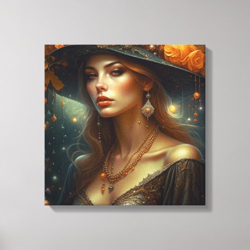 Beautiful Woman in Hat Ethereal Ai Art Canvas Print