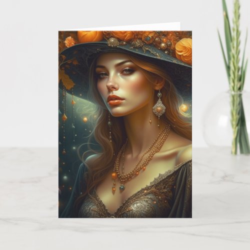 Beautiful Woman in Hat Ethereal Ai Art Card