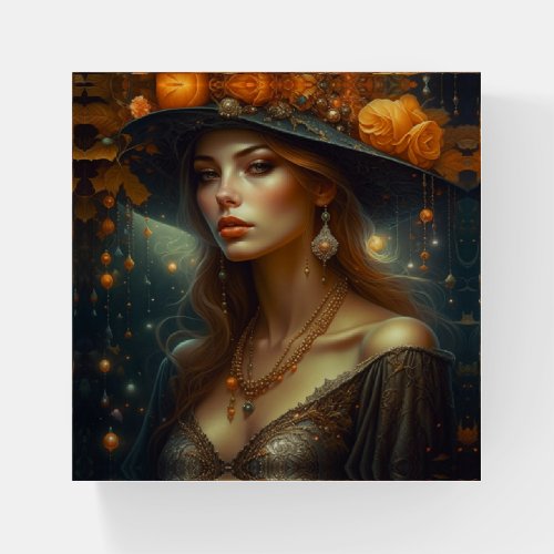 Beautiful Woman in Hat Ethereal Ai Art Paperweight