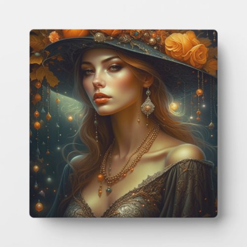 Beautiful Woman in Hat Ethereal Ai Art Plaque