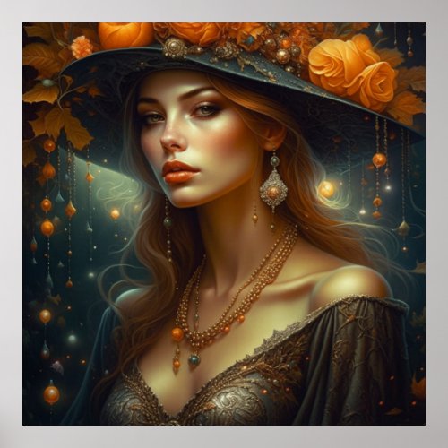 Beautiful Woman in Hat Ethereal Ai Art Poster
