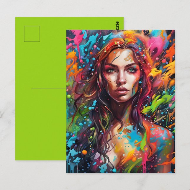 Beautiful woman in painting postcard (Front/Back)