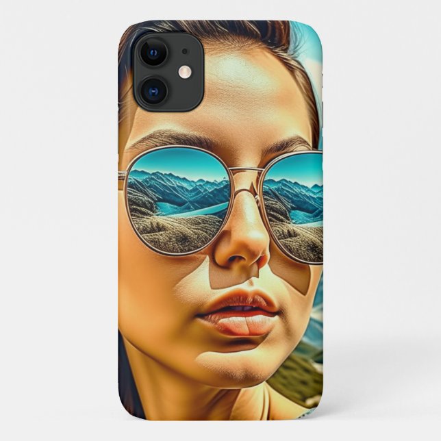 Beautiful Woman in Sunglasses Mountain Reflectoin Case-Mate iPhone Case (Back)