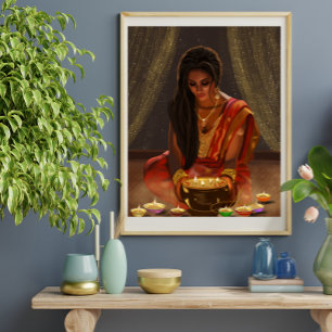 Beautiful Woman Indian Digital Art Portrait Saree Poster